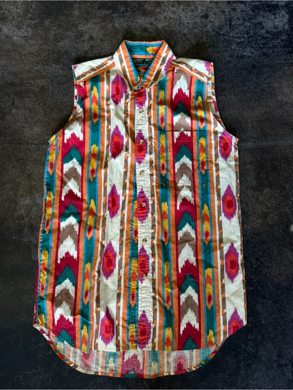 Vintage Sleeveless Aztec Stripe Button-Up Shirt - Multicolor